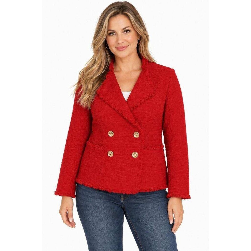 NWT Chico's 1 M 8 Chic Textured Boucle Double Breasted Red Jacket Pockets